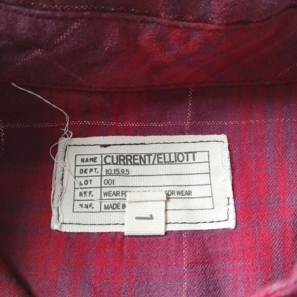 Current/Elliott Red Long Sleeve Frayed Hem Plaid Button Up Cotton Shirt Size 1 - Picture 4 of 15